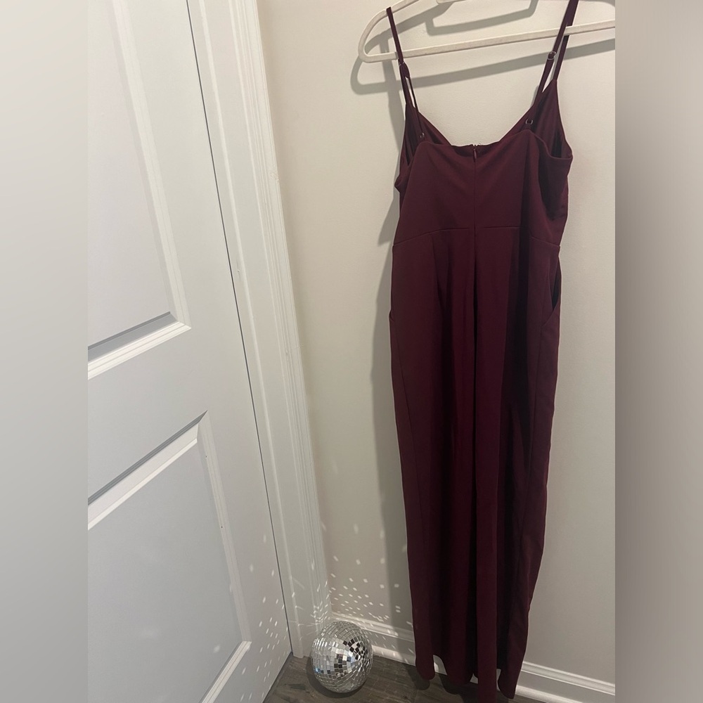 LUSH Geanna Burgundy Twist-Front Jumpsuit - Picture 10 of 11
